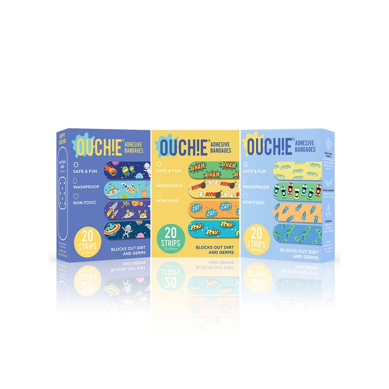 Ouchie Non-Toxic Printed Triple Combo (60 Pack) – Space Blue, Yellow, Blue