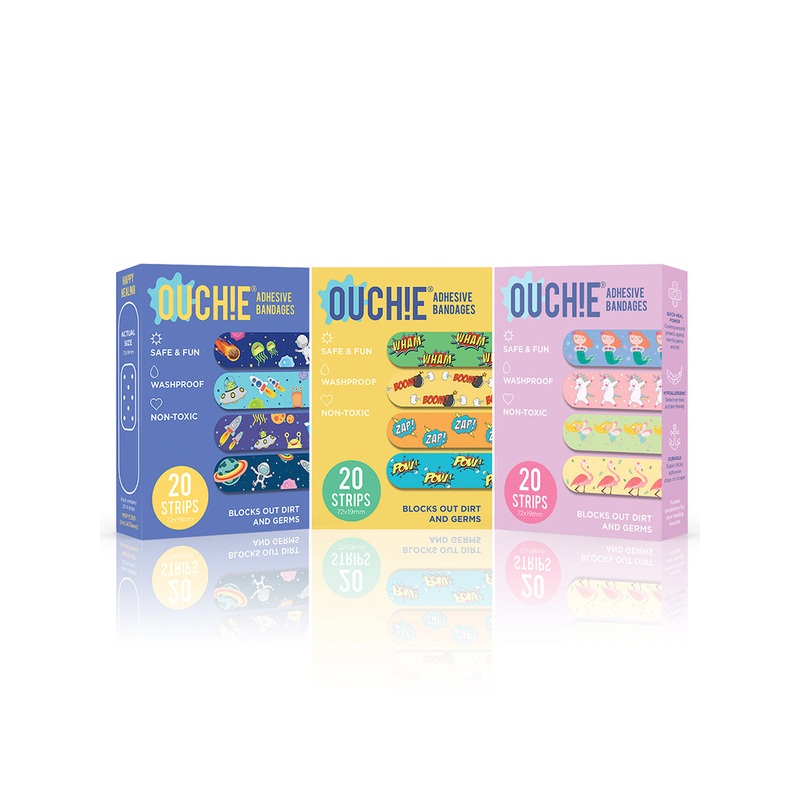 Ouchie Non-Toxic Printed Triple Combo (60 Pack) – Space Blue, Yellow, Lavender