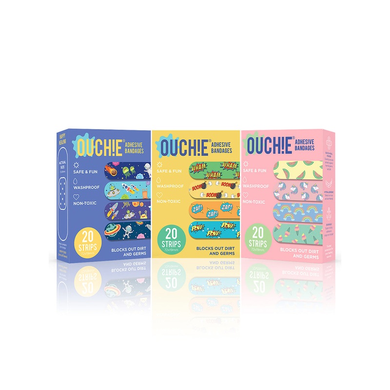 Ouchie Non-Toxic Printed Triple Combo (60 Pack) – Space Blue, Yellow, Pink