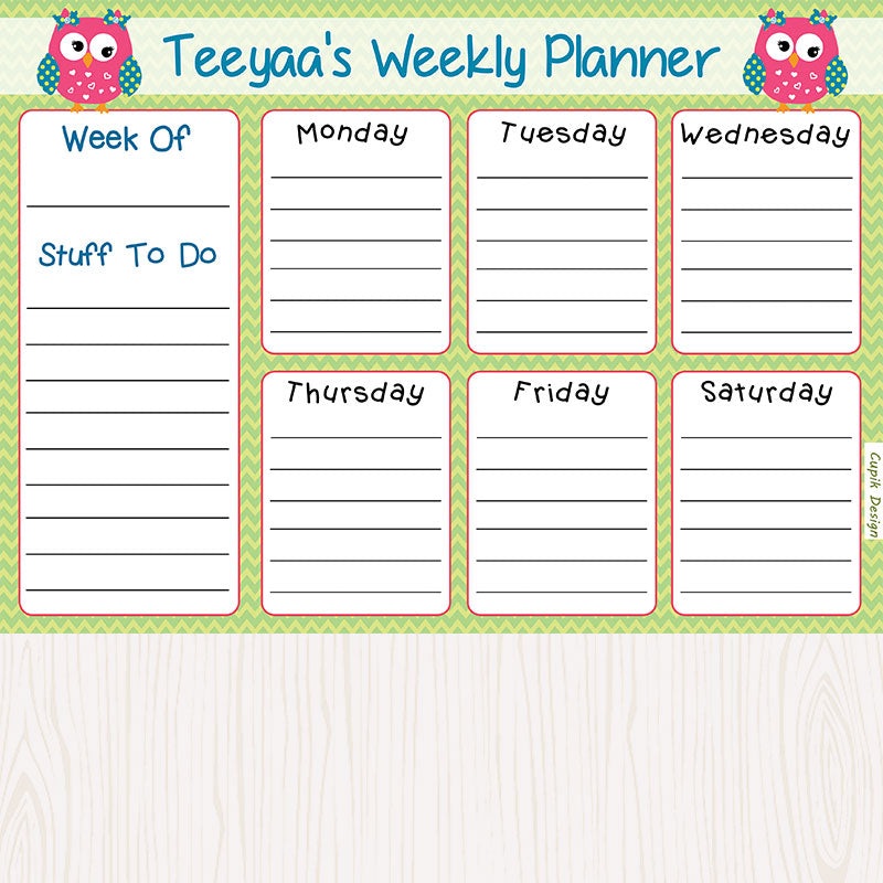 Activity Planner – Owls, Set of 50