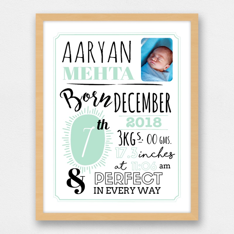 Birth Statistics Frame – Typographical, Mint Green