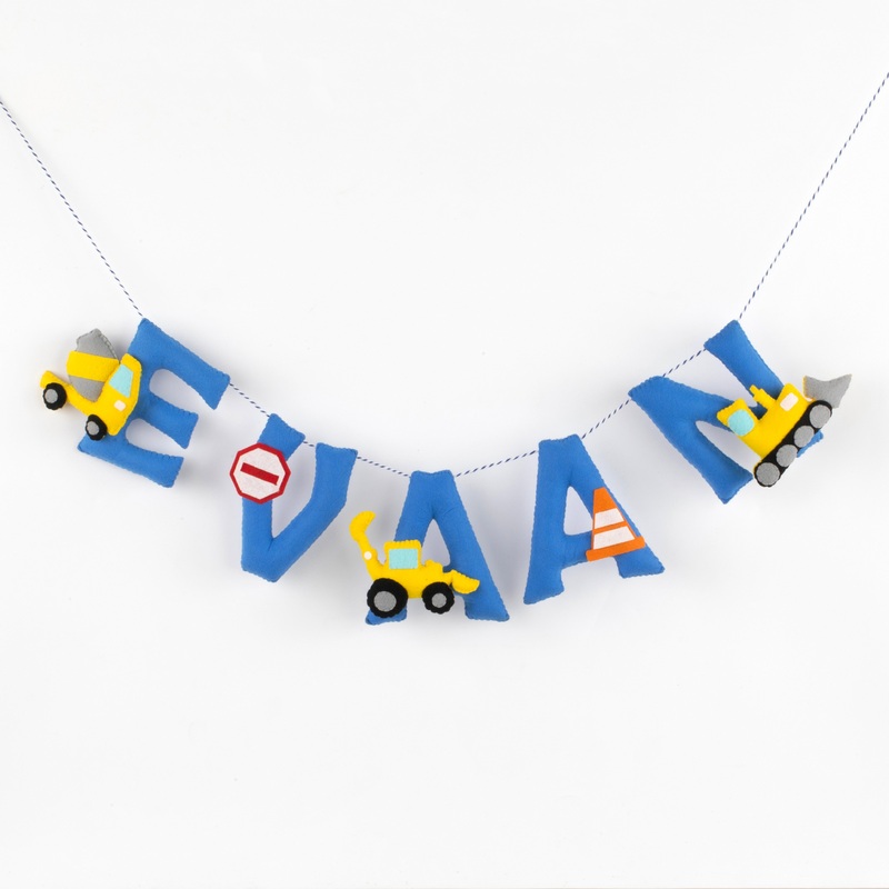 Personalised Construction Theme Name Bunting