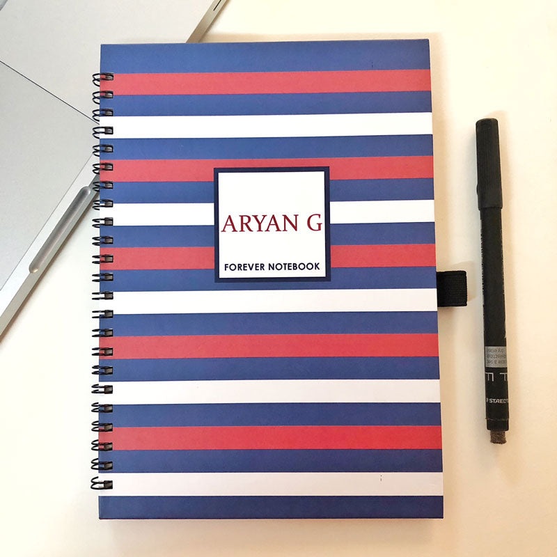 Personalised Forever Reusable Notebook – Primary Stripes
