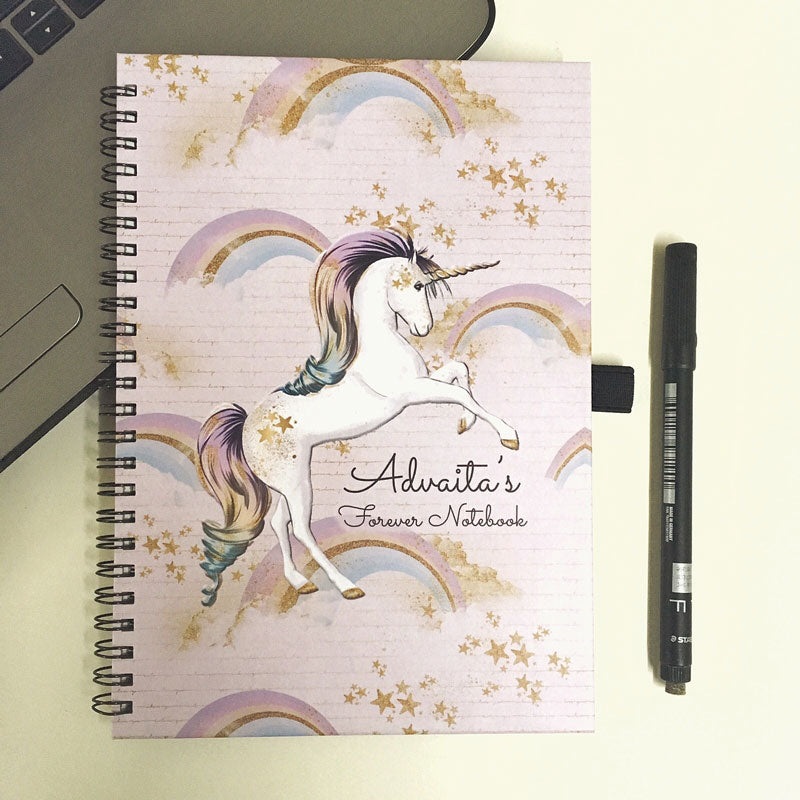 Personalised Forever Reusable Notebook – Unicorn