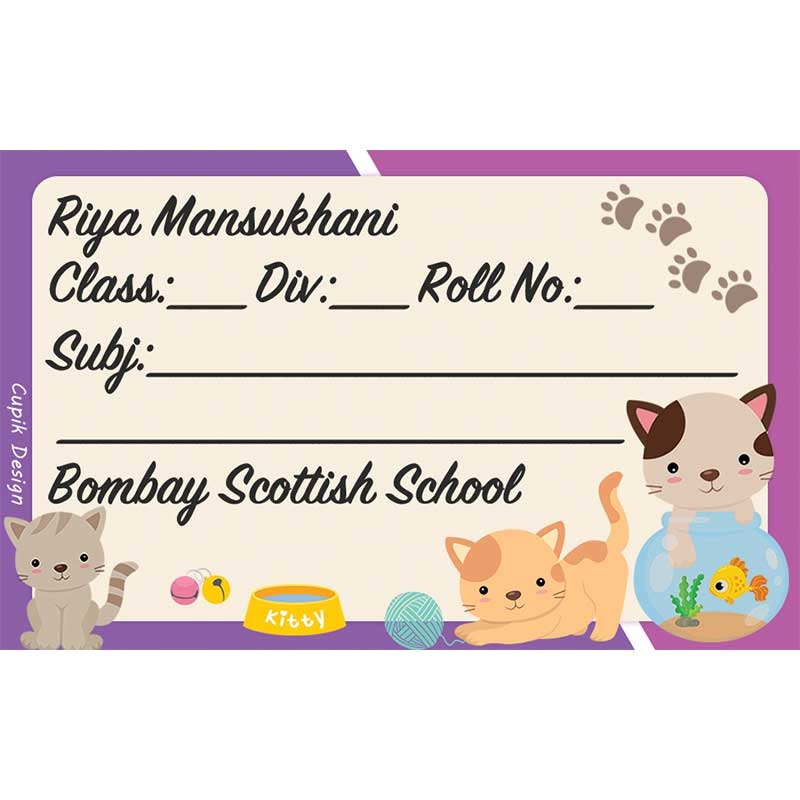 Personalised School Book Labels – Cats, Pack of 20