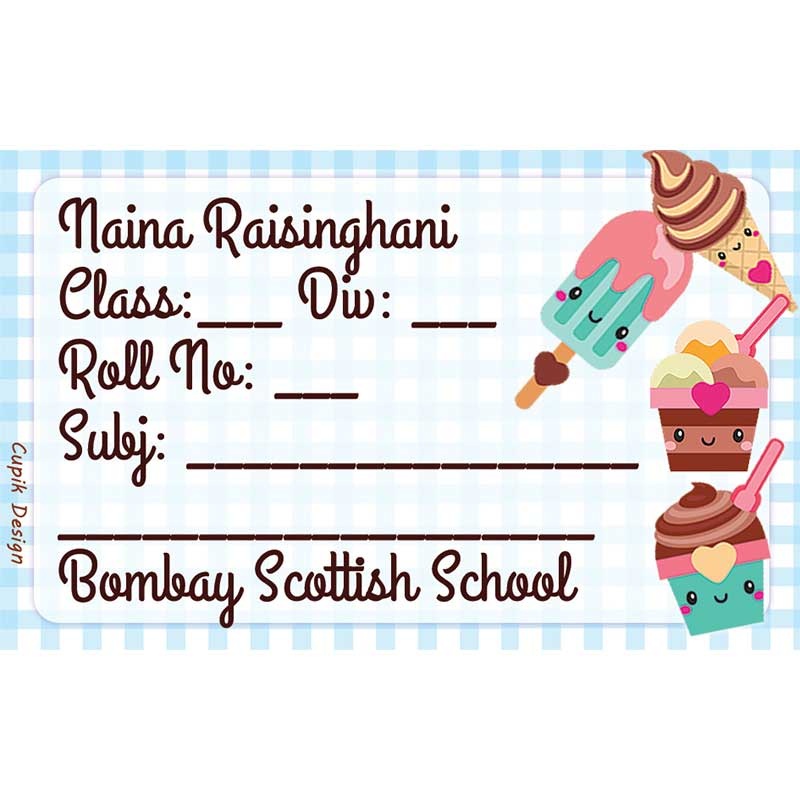 Personalised School Book Labels – Ice-Cream, Pack of 20