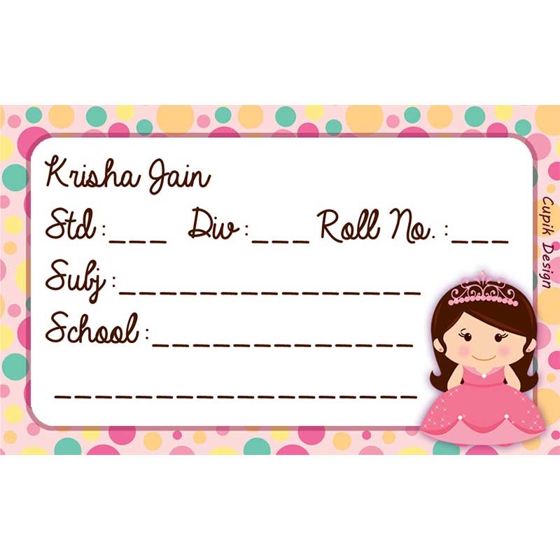 Personalised School Book Labels – Pink Princess, Pack of 20