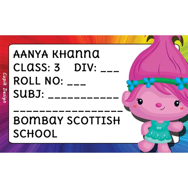 Personalised School Book Labels – Trolls, Pack of 20