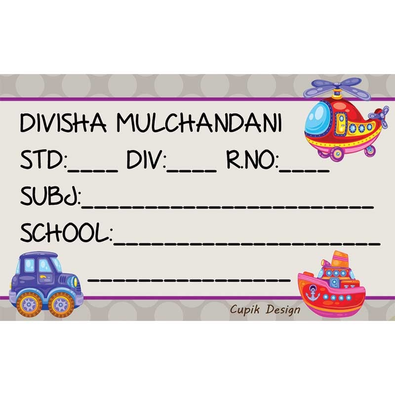 Personalised School Book Labels – Vehicles, Pack of 20