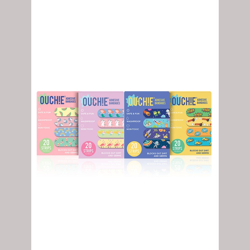 AYA PAPAYA Ouchie NON-TOXIC Printed JUMBO Pack  (80 PACK) – Pink, Lavender, Space Blue, Yellow
