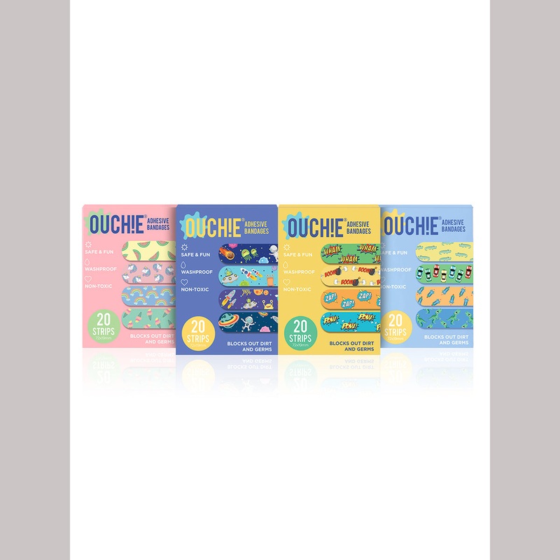 AYA PAPAYA Ouchie NON-TOXIC Printed JUMBO Pack  (80 PACK) – Pink, Space Blue, Yellow, Blue