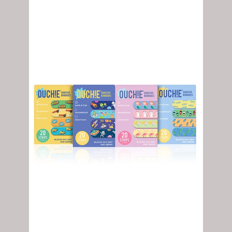 AYA PAPAYA Ouchie NON-TOXIC Printed JUMBO Pack (80 PACK) – Yellow, Space Blue, Lavender, Blue