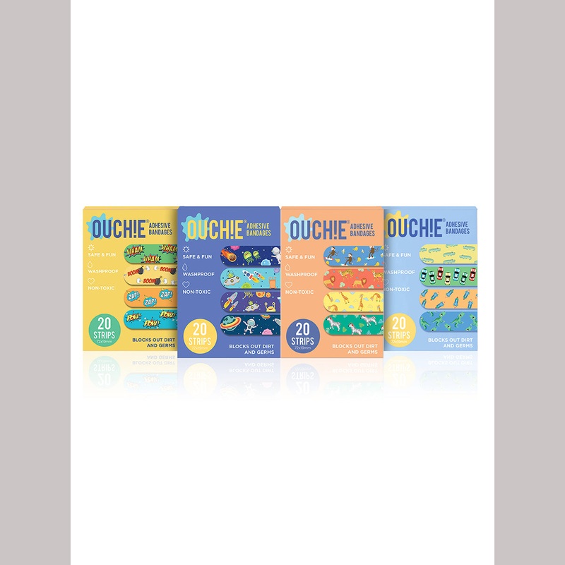 AYA PAPAYA Ouchie NON-TOXIC Printed JUMBO Pack (80 PACK) – Yellow, Space Blue, Orange, Blue