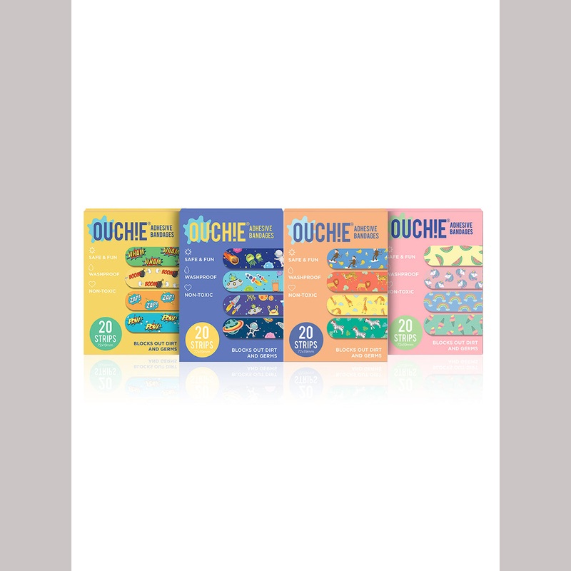 AYA PAPAYA Ouchie NON-TOXIC Printed JUMBO Pack  (80 PACK) – Yellow, Space Blue, Orange, Pink