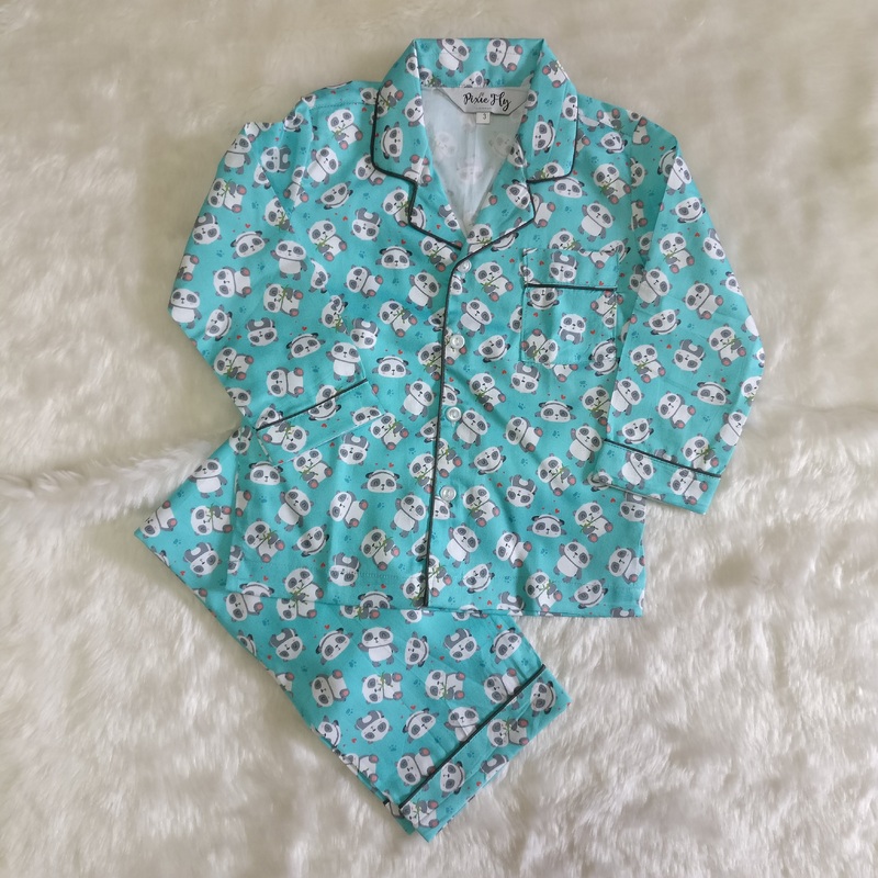 Kid’s Pyjama Set – Baby Pandas on Green