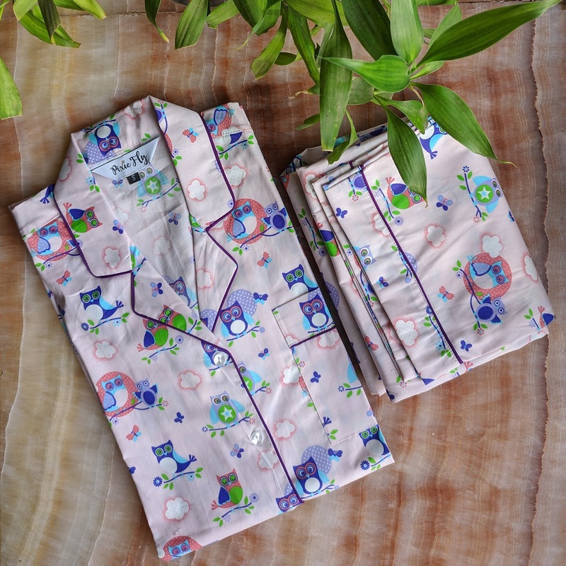 Kid’s Pyjama Set – Purple Owls