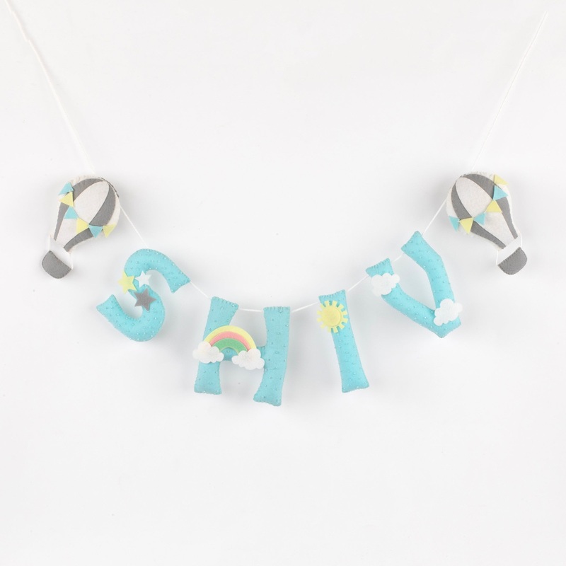 Personalised  Blue Hot Air Balloon Name Bunting