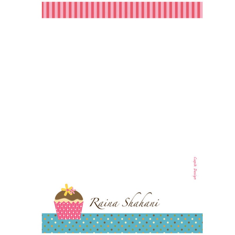 Personalised Note Sheets – Cupcakes, Set of 50 Sheets