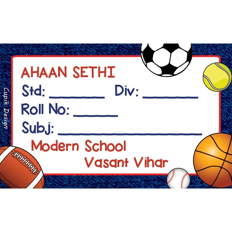 Personalised School Book Labels – Balls, Pack of 20