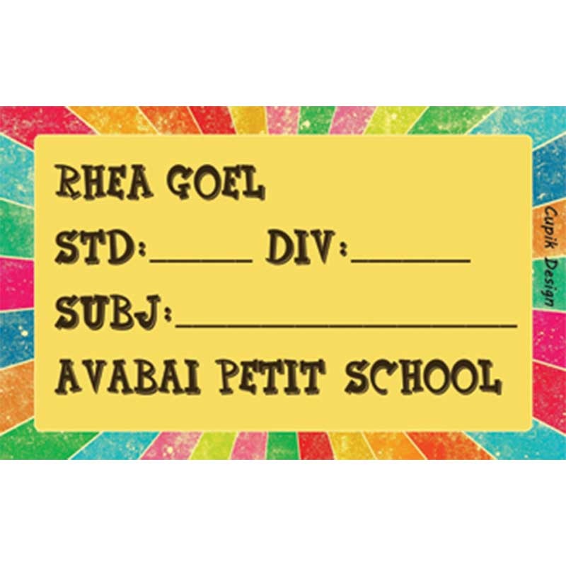 Personalised School Book Labels – Colorful Rays, Pack of 20