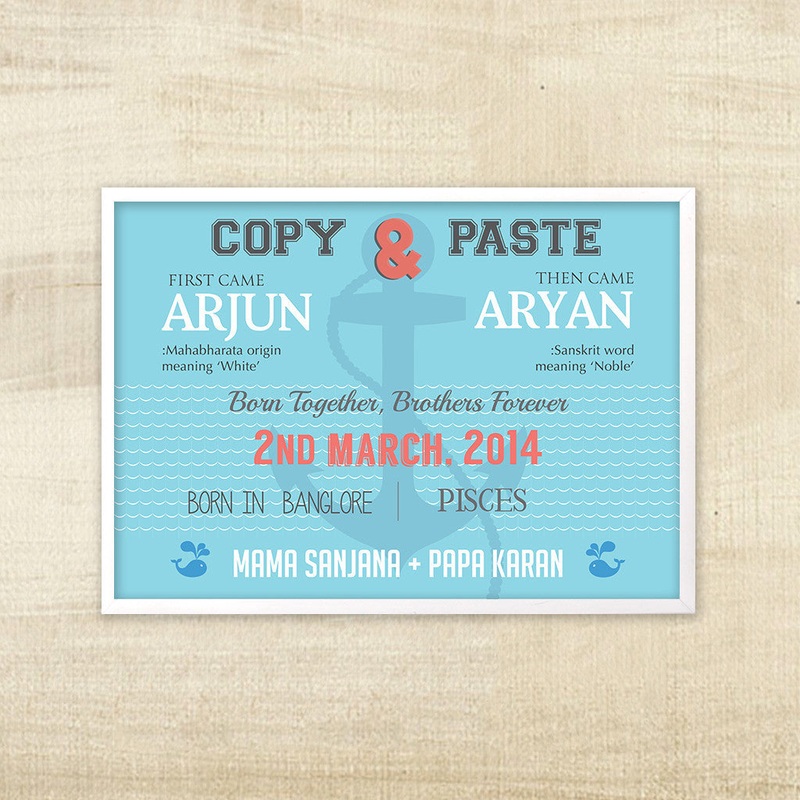 Birth Statistics Frame for Twin Boys – Copy & Paste