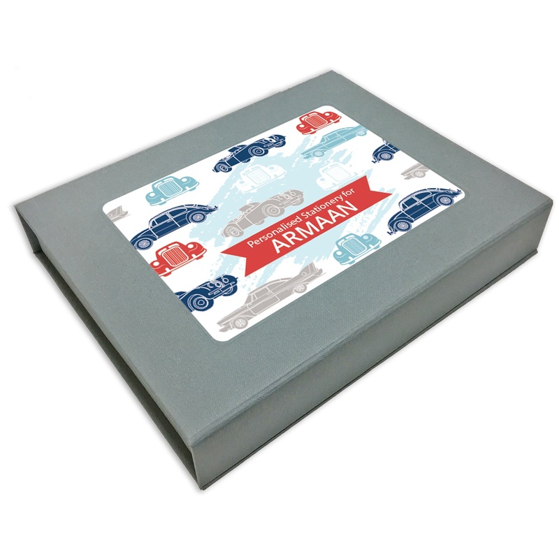 Personalized Stationery Gift Set – Cars, Set of 24 or 48