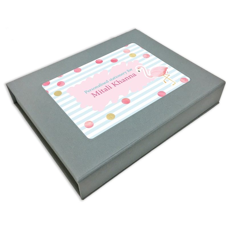 Personalized Stationery Gift Set – Flamingo, Set of 24 or 48