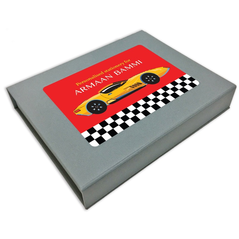 Personalized Stationery Gift Set – Race Car, Set of 24 or 48