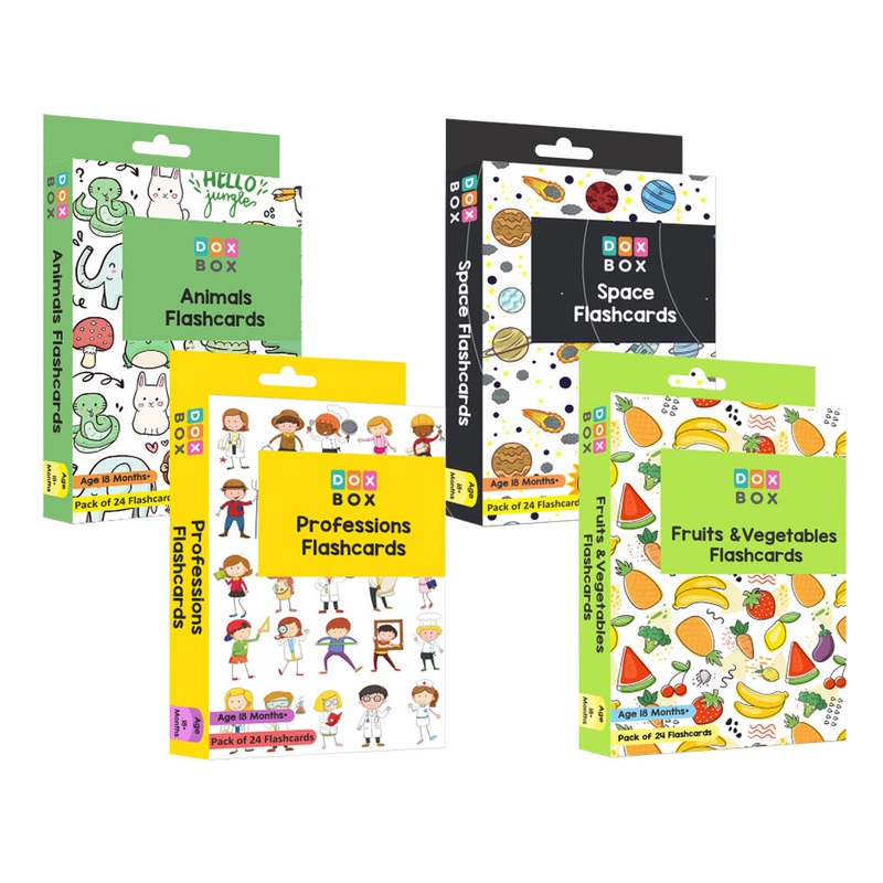 First Flashcards Combo Pack – (Animals, Fruits & Vegetables, Professions & Space Flashcards)