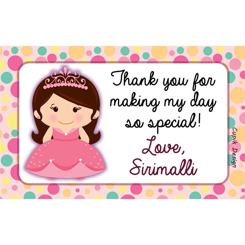 Personalised Pink Princess Return Gift Labels – Set of 20