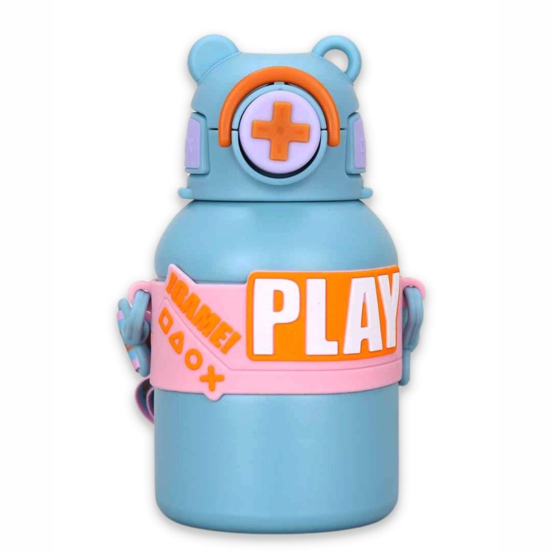 Blue Game Theme Stainless Steel Kids Water Bottle, 550ml
