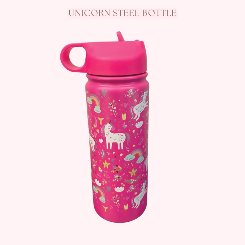 Insulated Steel Water Bottle With Straw- 475 ML – Unicorn