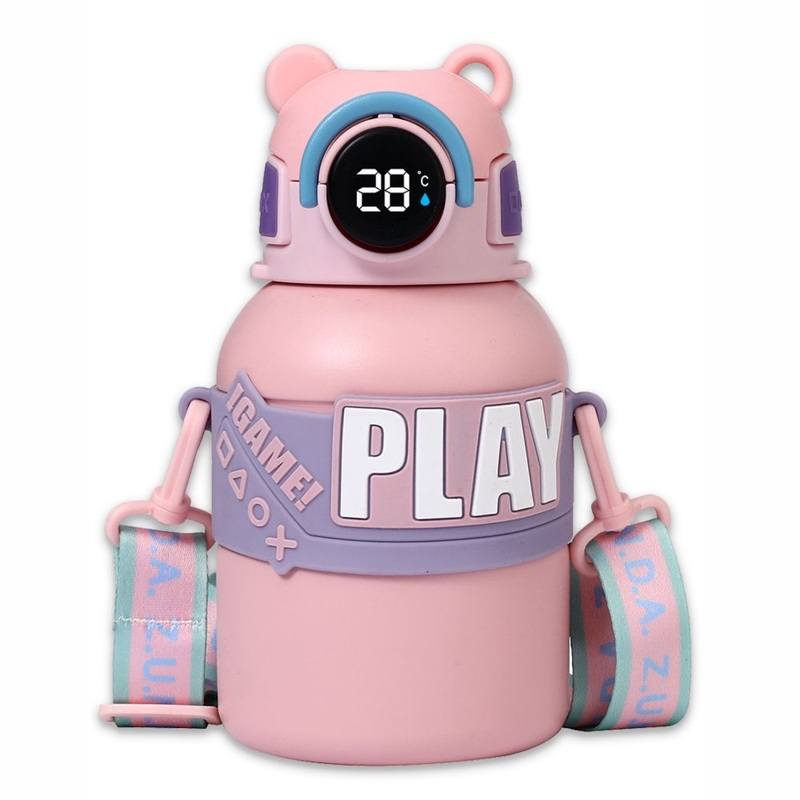 Little Surprise Box, Pink Game Theme tempertaure Controlled Stainless Steel Kids Water Bottle, 550ml