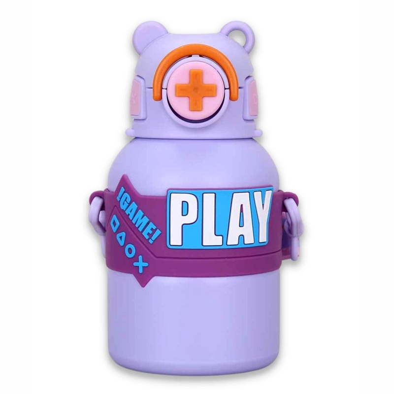 Purple Game Theme Stainless Steel Kids Water Bottle, 550ml