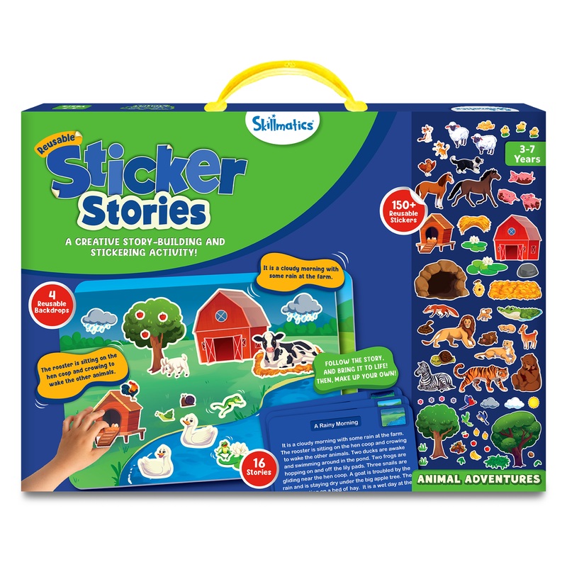 Skillmatics Art & Craft Activity – Sticker Stories Animal Adventures, Reusable Sticker Art, DIY Craft Kits, Creative Storytelling Kit, Educational Toy, Gifts for Ages 3, 4, 5, 6, 7