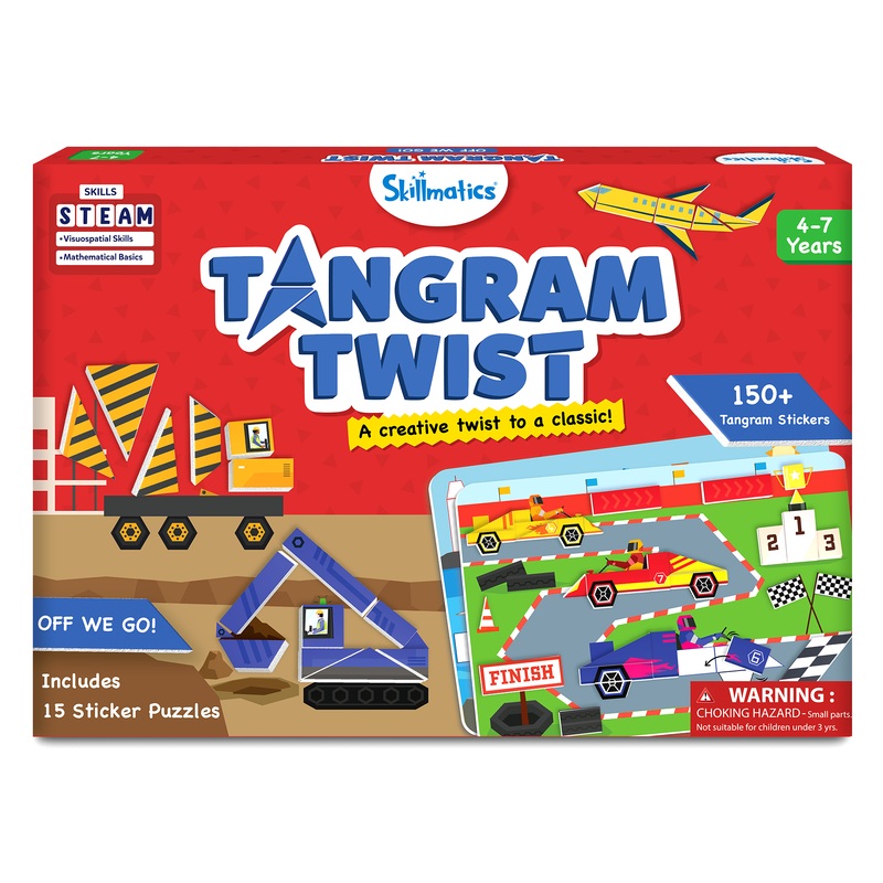 Skillmatics Art & Craft Activity – Tangram Twist, Vehicles, STEAM Toy, Craft Kits, Puzzles, DIY Activity, No Mess Sticker Art, Educational for Boys & Girls, Gifts for Ages 4, 5, 6, 7