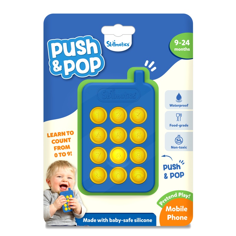 Skillmatics Push & Pop Mobile Phone for Kids – Pretend Play, Sensory & Fidget Toy, Food-Grade Silicone, Waterproof, Travel-Friendly, Child-Safe, Fine Motor Skills, Gifts for Infants 9-24 Months