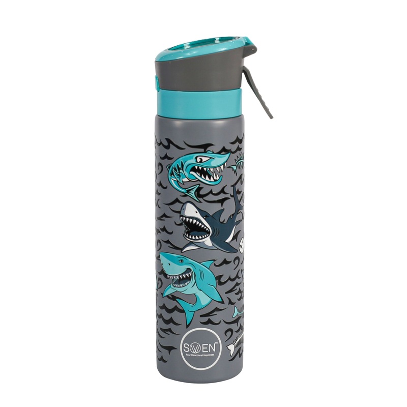 Swen Insulated Stainless Steel Shark Theme Mist Bottle, Blue And Grey Color – 540ml