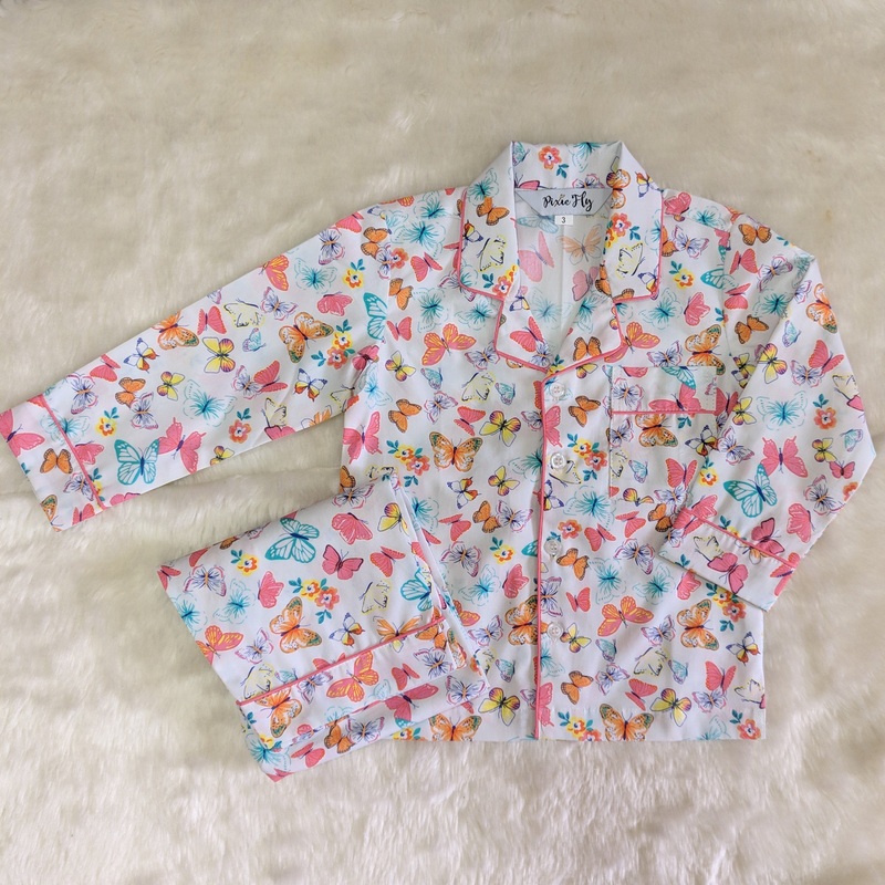 Kid’s Pyjama Set – White Butterflies