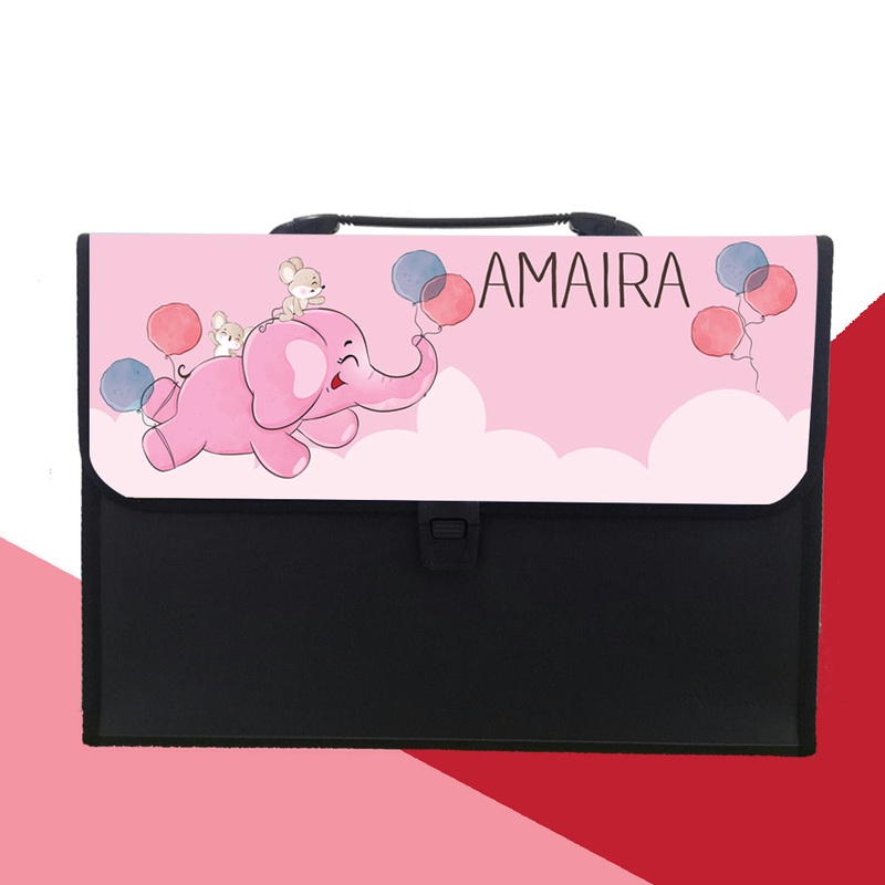 Personalised Folder – Elephant – Pink