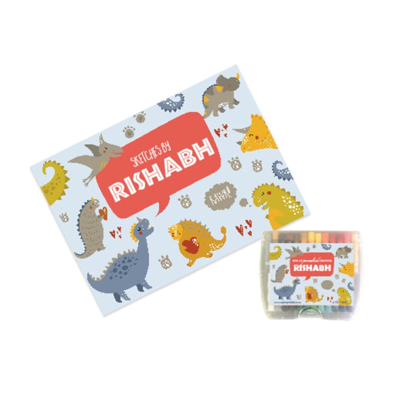 Personalised Sketch Book & Crayon Set – Dinosaur