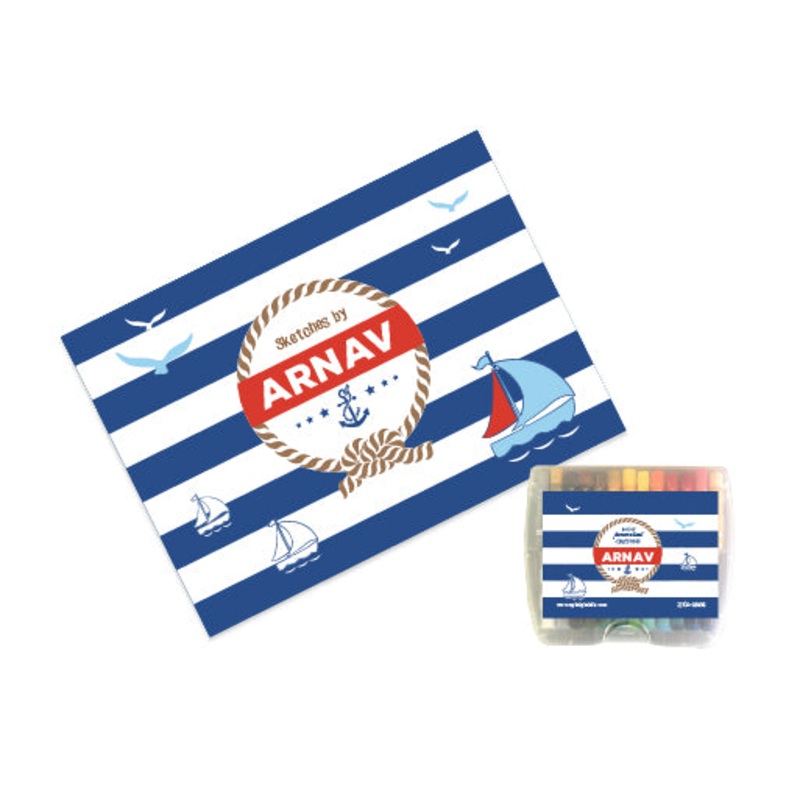 Personalised Sketch Book & Crayon Set – Nautical