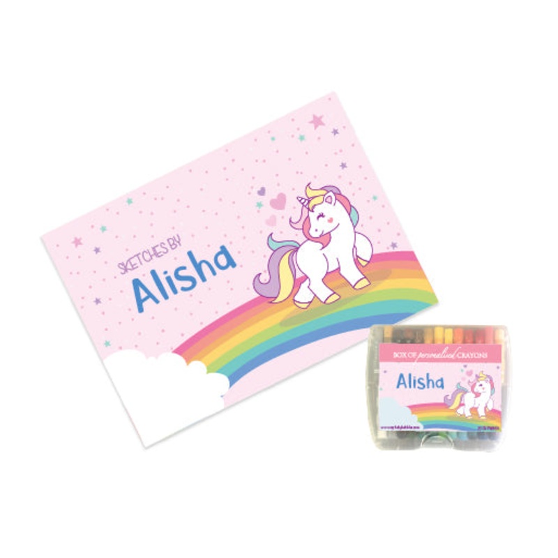 Personalised Sketch Book & Crayon Set – Unicorn