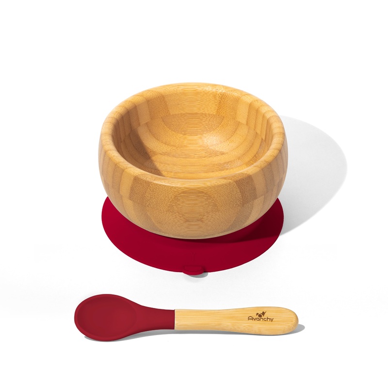 Avanchy Bamboo Baby Bowl & Spoon -Magenta