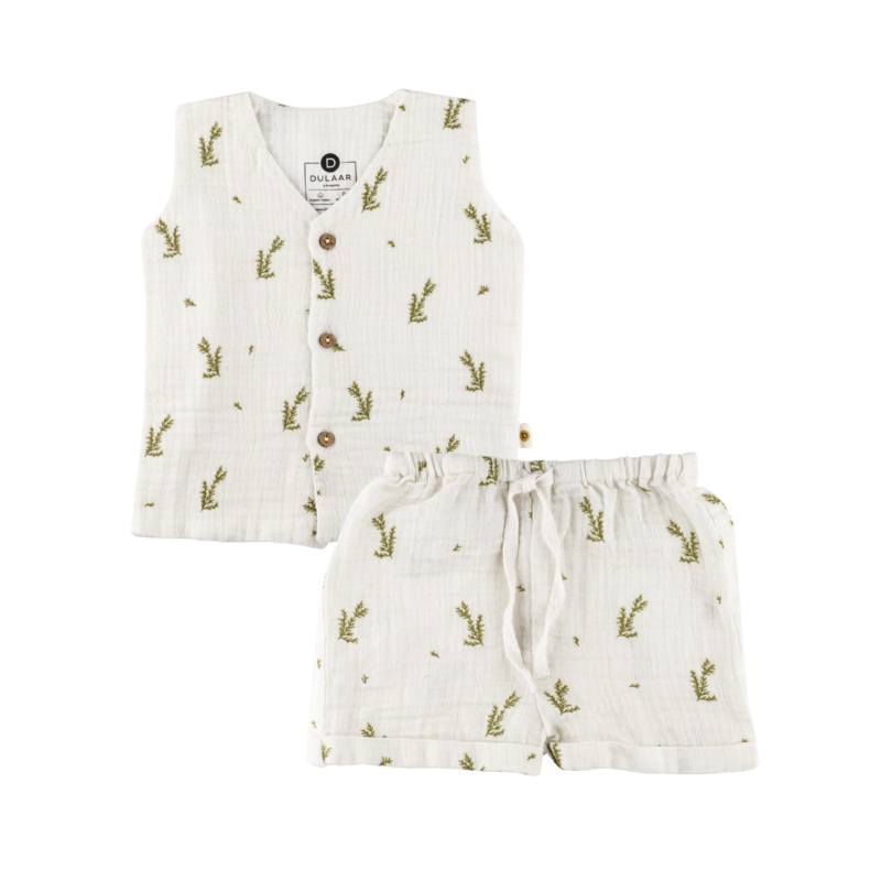 Dulaar Organic Muslin Vest & Shorts Set – Green Zen