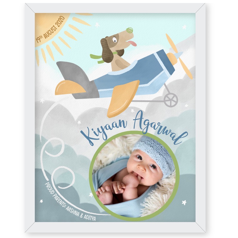 Illustrated Baby Boy Birth Detail Frame – Vintage Skies