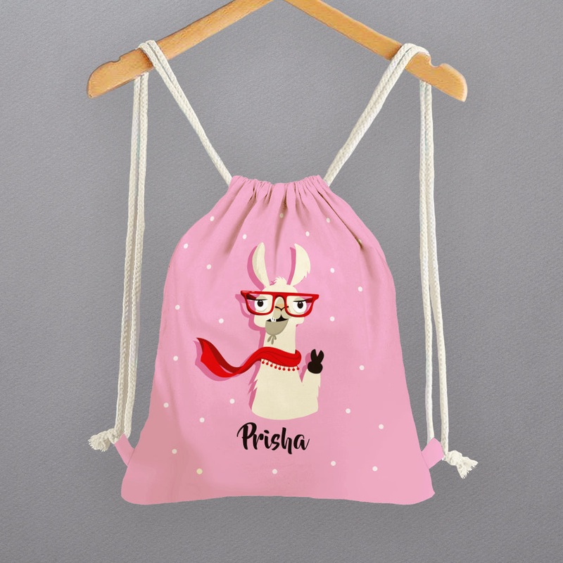 Personalised Drawstring Bags – Pink Llama