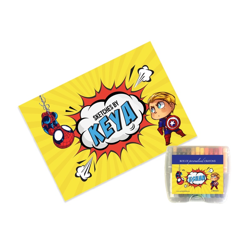 Personalised Sketch Book & Crayon Set – Superhero