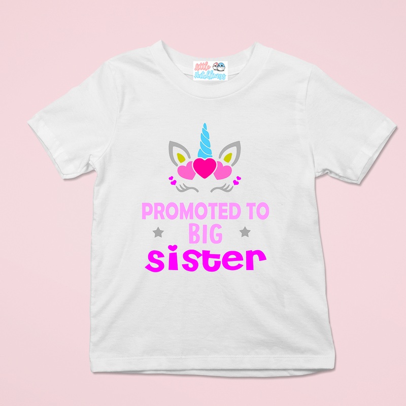 Promoted To Big Sister (Unicorn) White Tshirt