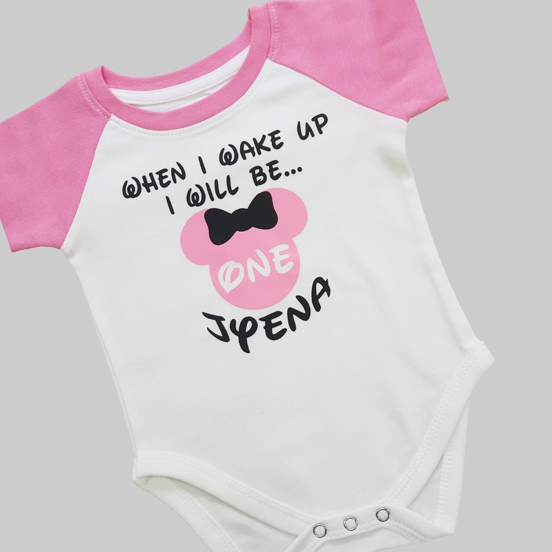 Wake Up On First Birthday Pink Raglan Sleeve Onesie
